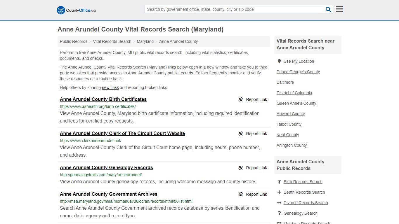 Anne Arundel County Vital Records Search (Maryland)